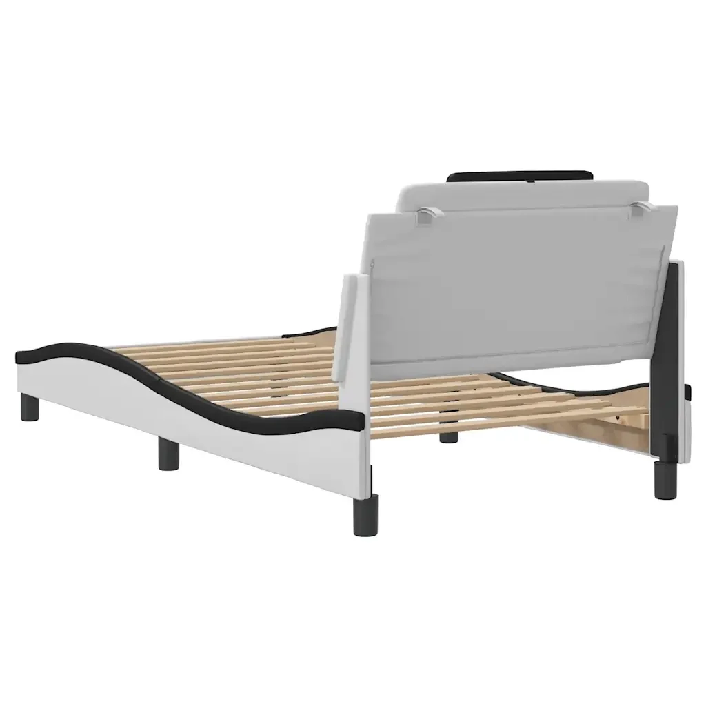 Letto singolo | Letto per adulti | Giroletto Viana senza Materasso Nero e Bianco 100x200 cm in Similpelle - Image 6