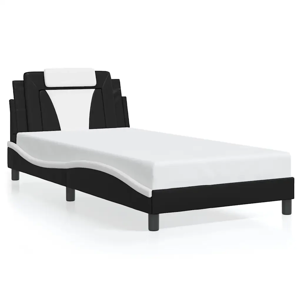 Letto singolo | Letto per adulti | Giroletto Viana senza Materasso Nero e Bianco 100x200 cm in Similpelle