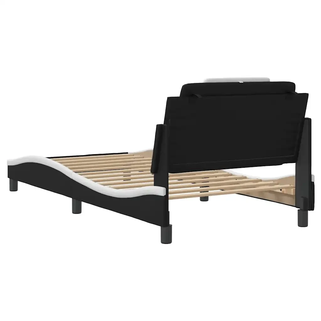 Letto singolo | Letto per adulti | Giroletto Viana senza Materasso Nero e Bianco 100x200 cm in Similpelle - Image 6