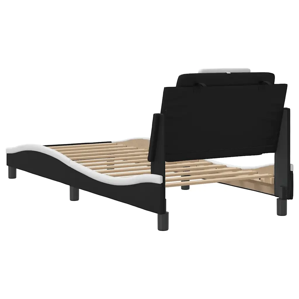 Letto singolo | Letto per adulti | Giroletto Viana senza Materasso Nero e Bianco 80x200 cm in Similpelle - Image 6