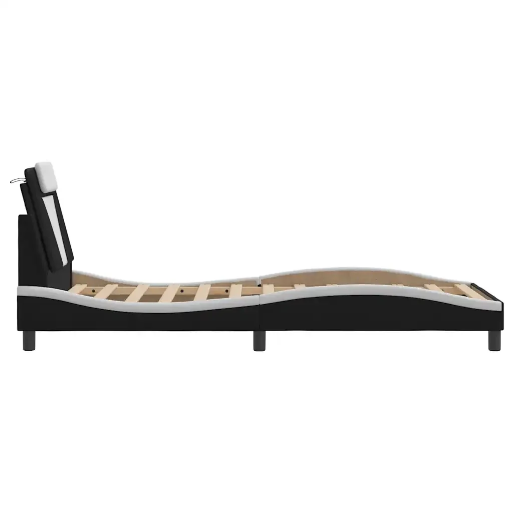 Letto singolo | Letto per adulti | Giroletto Viana senza Materasso Nero e Bianco 80x200 cm in Similpelle - Image 7