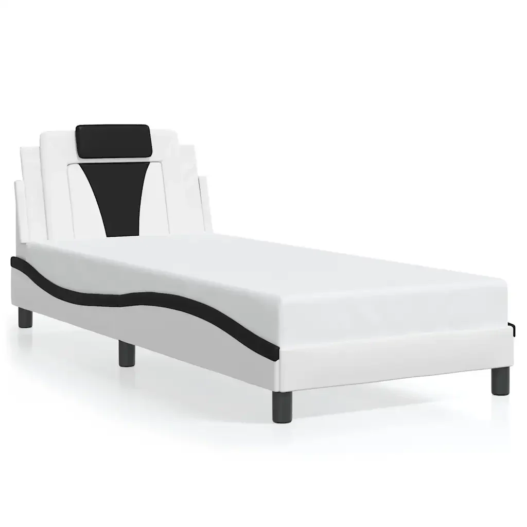Letto singolo | Letto per adulti | Giroletto Viana senza Materasso Nero e Bianco 90x190 cm in Similpelle