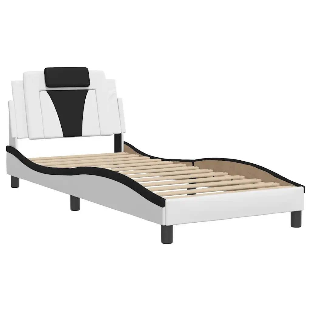 Letto singolo | Letto per adulti | Giroletto Viana senza Materasso Nero e Bianco 90x190 cm in Similpelle - Image 4