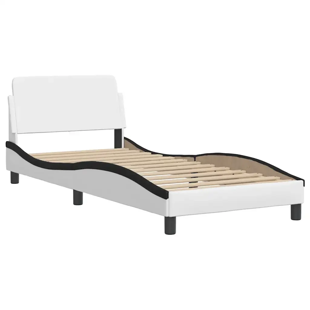 Letto singolo | Letto per adulti | Giroletto Viana senza Materasso Nero e Bianco 90x190 cm in Similpelle - Image 5