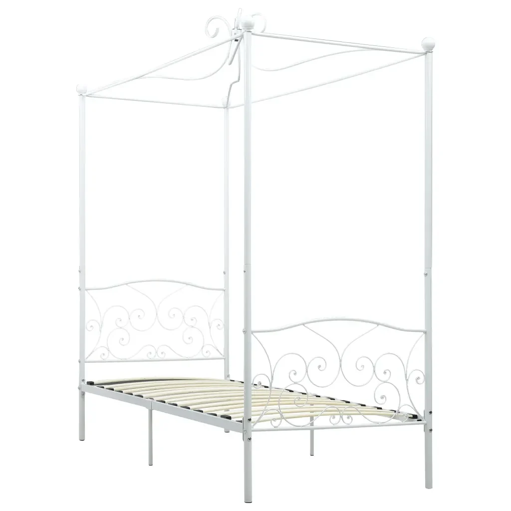 Letto singolo | Letto per adulti | Letto a Baldacchino Bianco in Metallo 100x200 cm