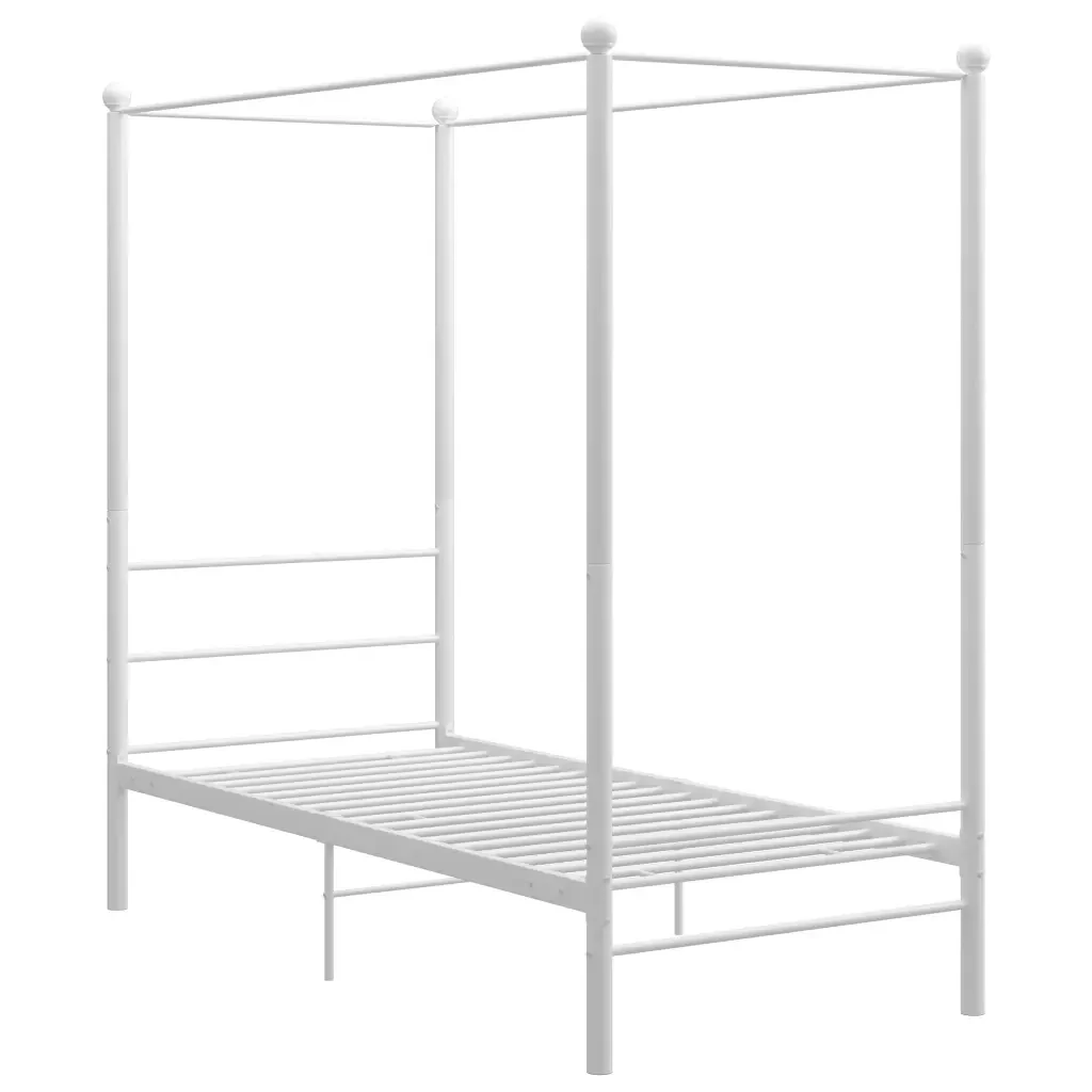 Letto singolo | Letto per adulti | Letto a Baldacchino Bianco in Metallo 90x200 cm - Image 2