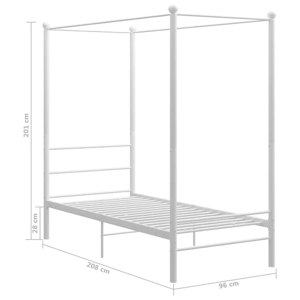 Letto singolo | Letto per adulti | Letto a Baldacchino Bianco in Metallo 90x200 cm - Image 6
