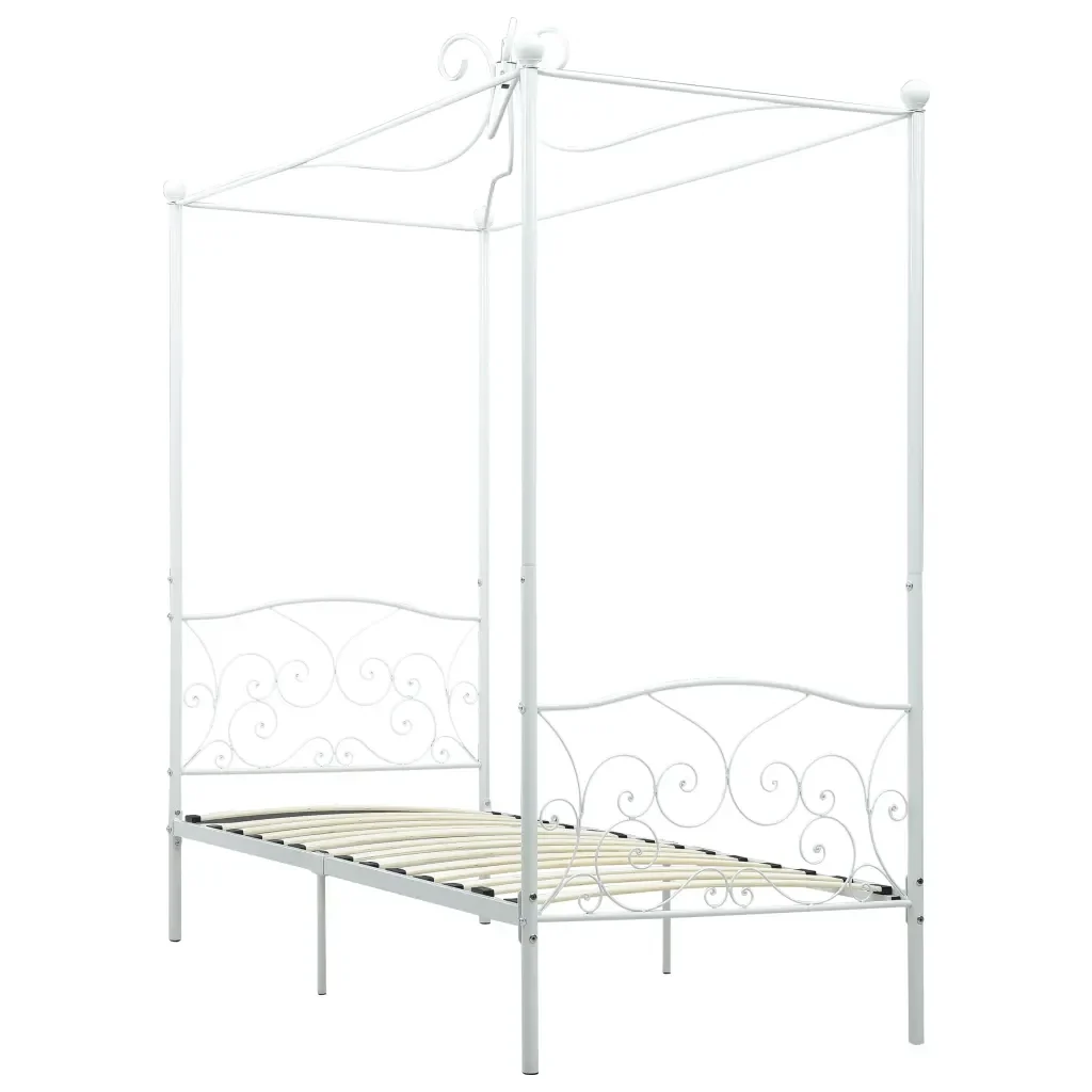 Letto singolo | Letto per adulti | Letto a Baldacchino Bianco in Metallo 90x200 cm