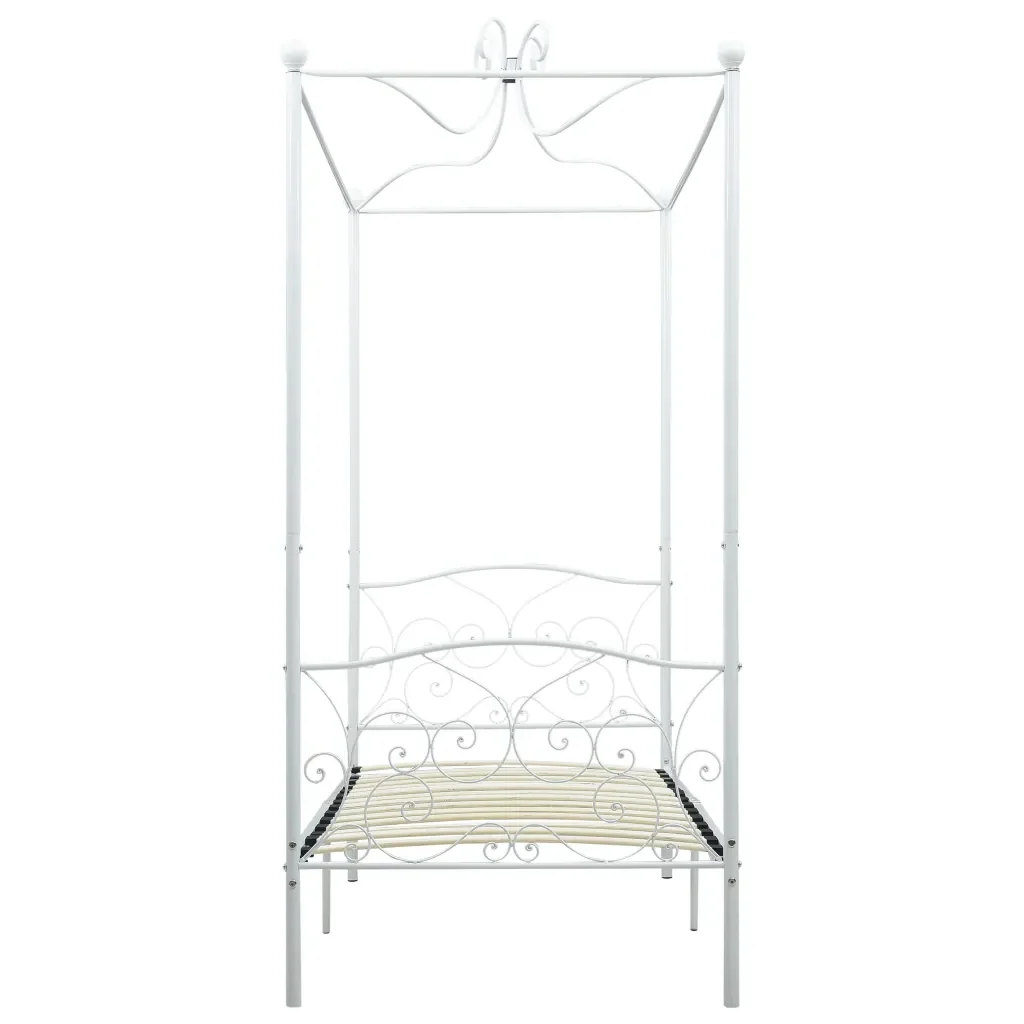 Letto singolo | Letto per adulti | Letto a Baldacchino Bianco in Metallo 90x200 cm - Image 3