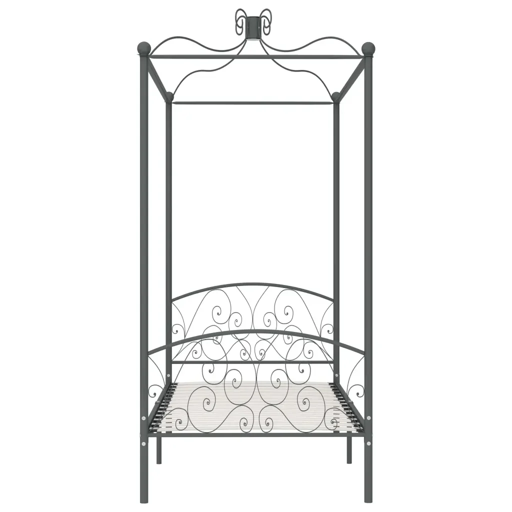 Letto singolo | Letto per adulti | Letto a Baldacchino Grigio in Metallo 100x200 cm - Image 3