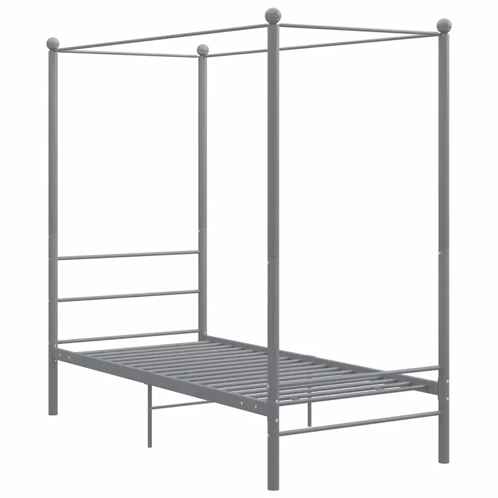 Letto singolo | Letto per adulti | Letto a Baldacchino Grigio in Metallo 90x200 cm