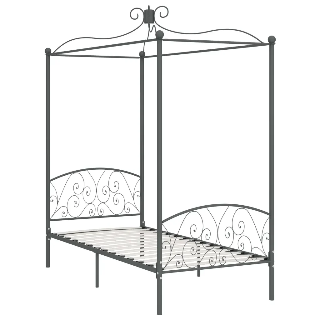 Letto singolo | Letto per adulti | Letto a Baldacchino Grigio in Metallo 90x200 cm
