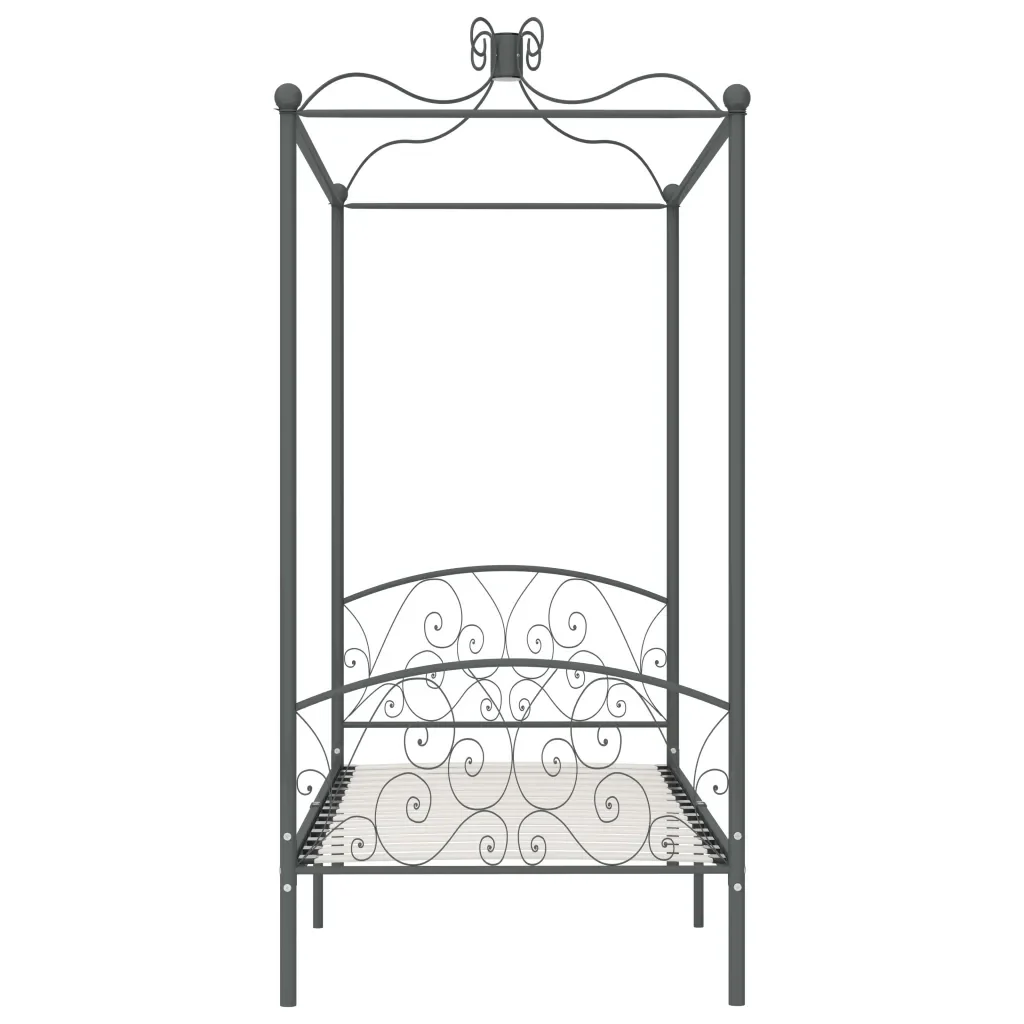 Letto singolo | Letto per adulti | Letto a Baldacchino Grigio in Metallo 90x200 cm - Image 3