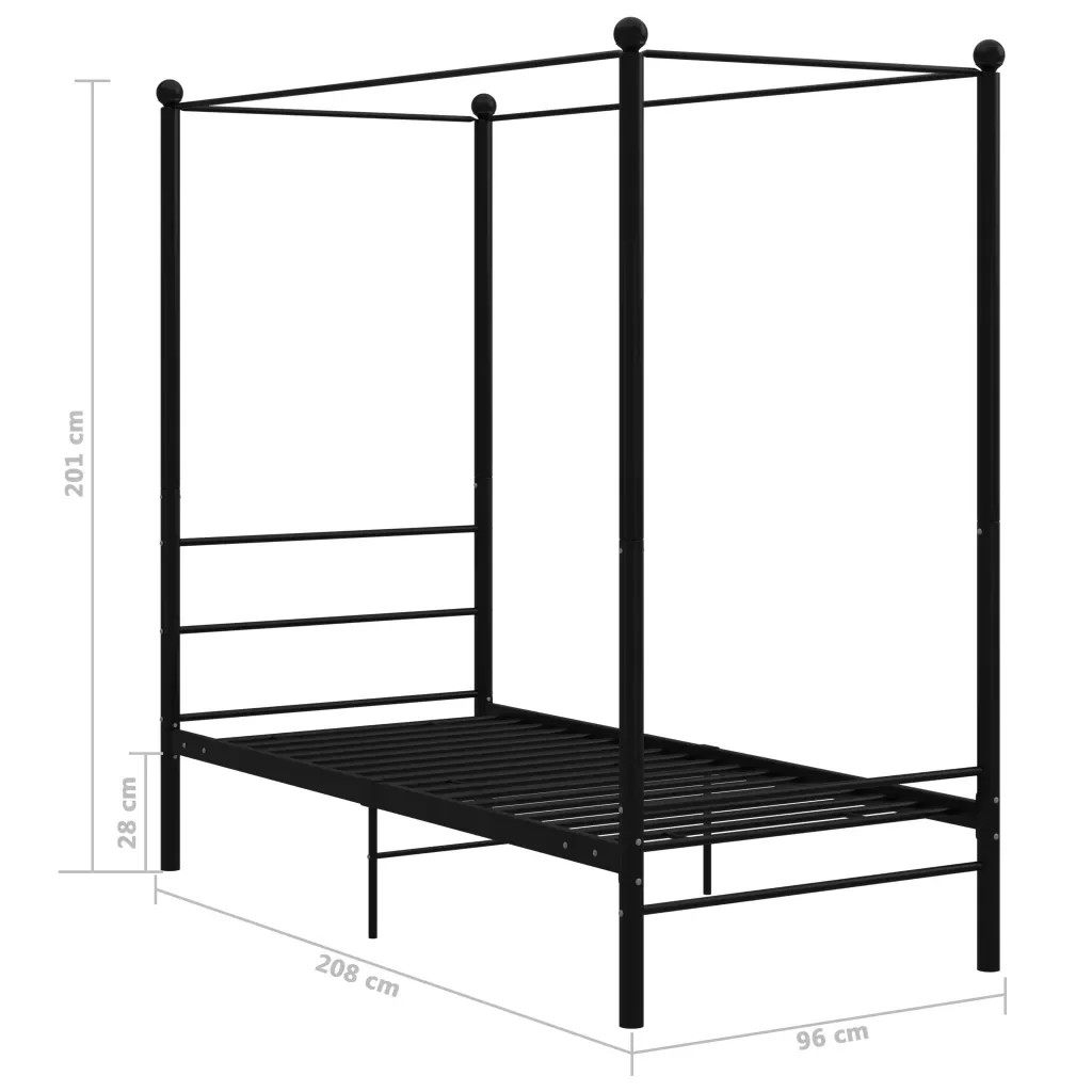 Letto singolo | Letto per adulti | Letto a Baldacchino Nero in Metallo 90x200 cm - Image 6