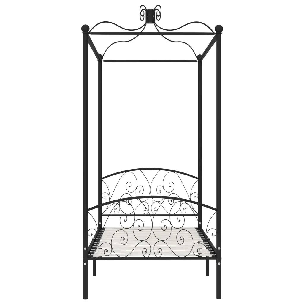 Letto singolo | Letto per adulti | Letto a Baldacchino Nero in Metallo 90x200 cm - Image 3