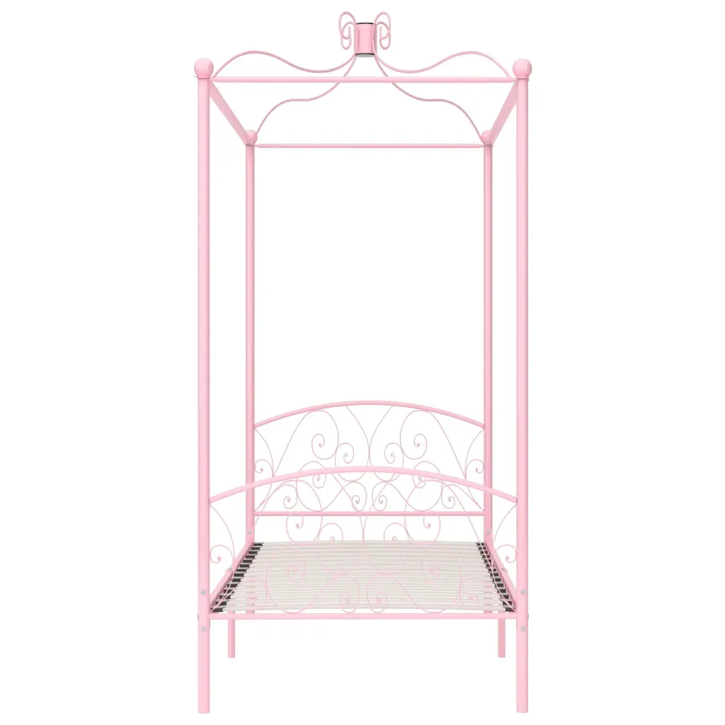 Letto singolo | Letto per adulti | Letto a Baldacchino Rosa in Metallo 100x200 cm - Image 3