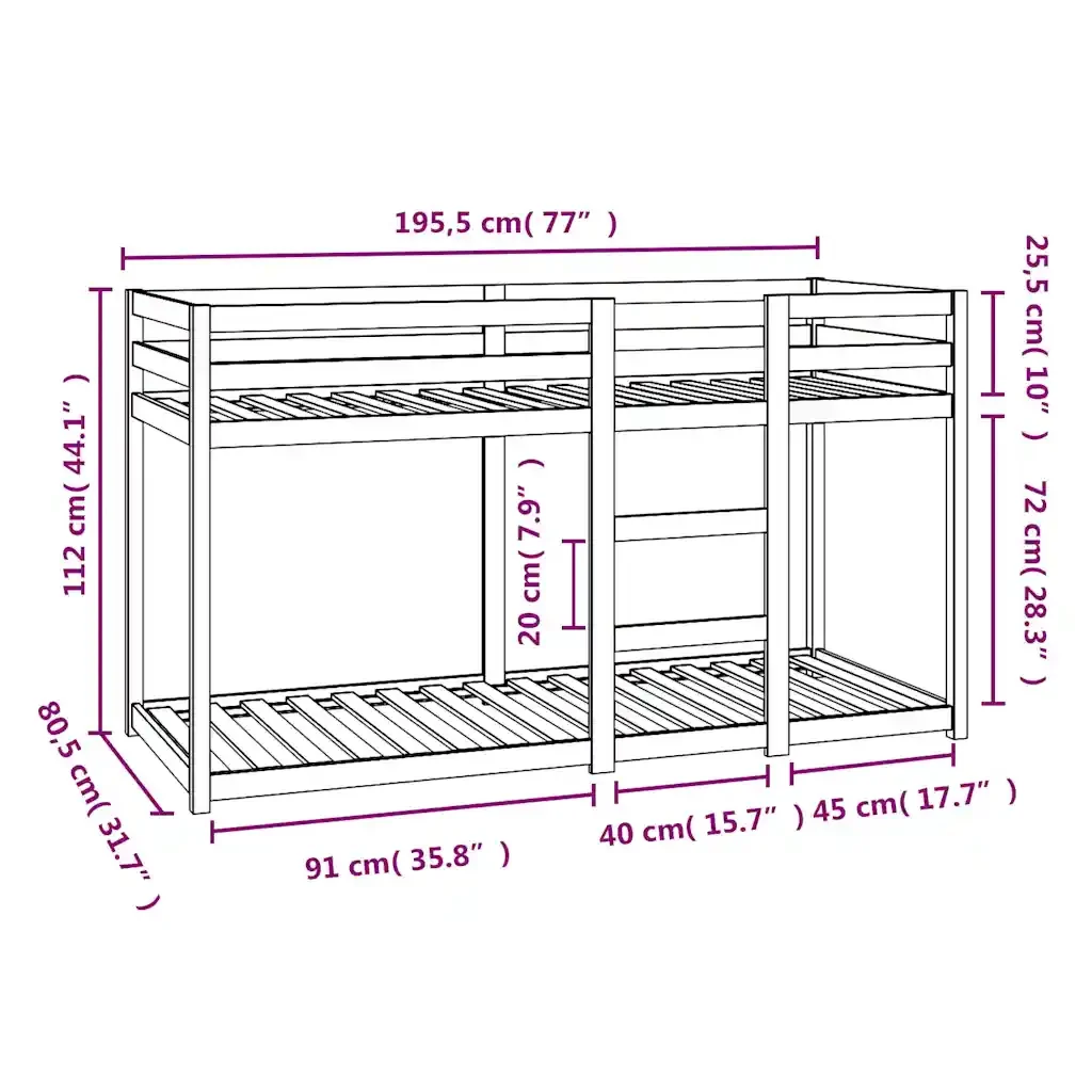 Letto singolo | Letto per adulti | Letto a Castello 75x190 cm in Legno Massello di Pino - Image 8