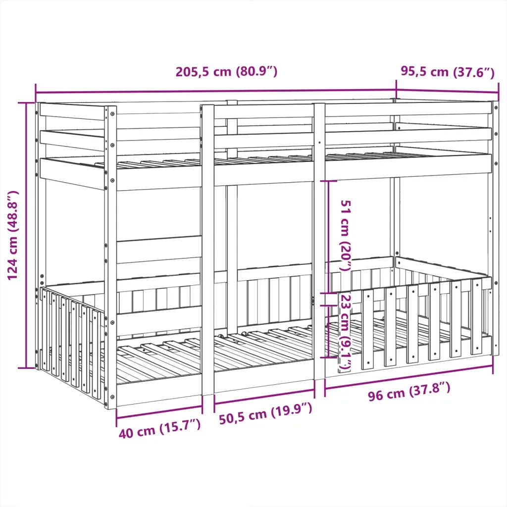 Letto singolo | Letto per adulti | Letto a Castello 90x200 cm in Legno Massello di Pino - Image 10