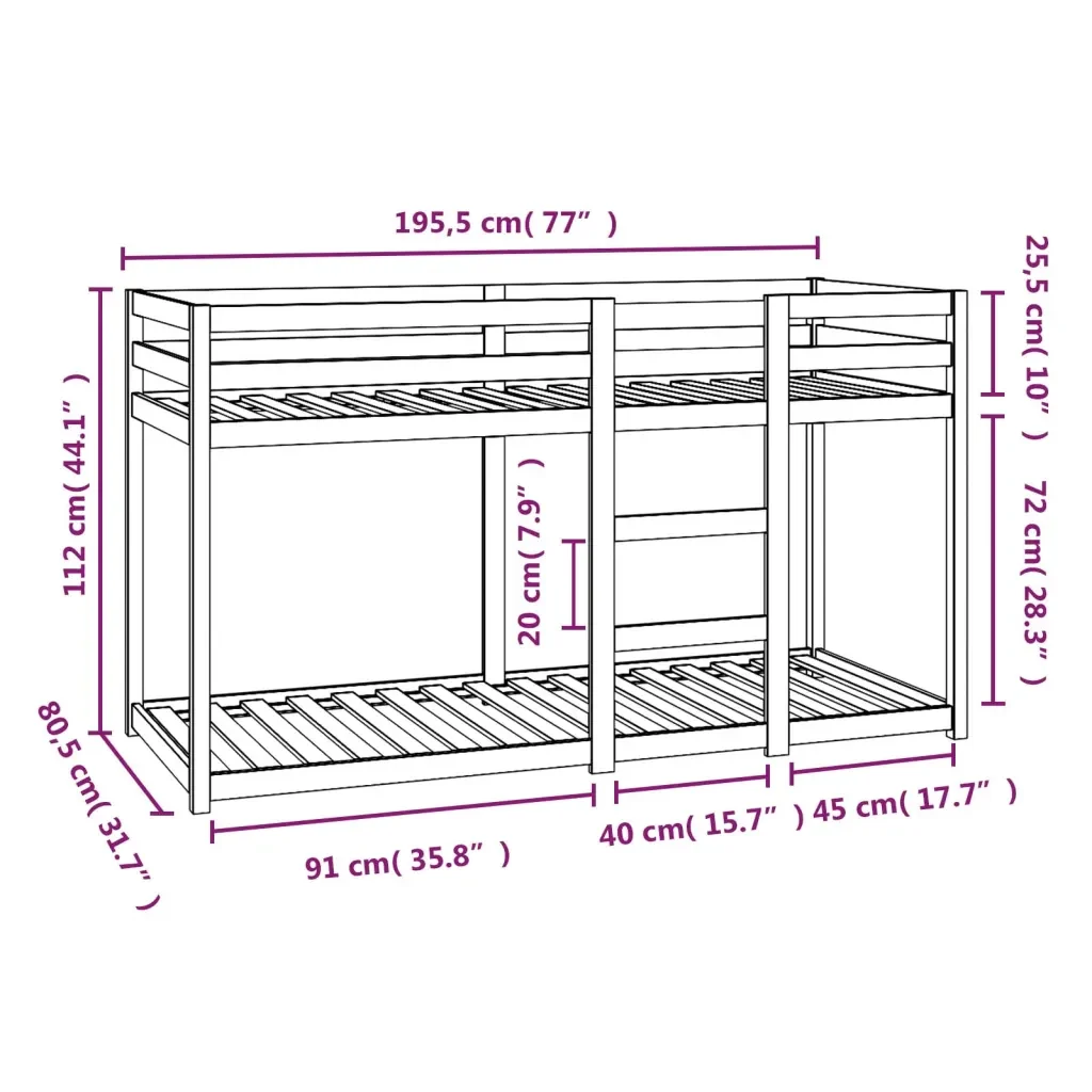 Letto singolo | Letto per adulti | Letto a Castello Bianco 75x190 cm in Legno Massello di Pino - Image 8