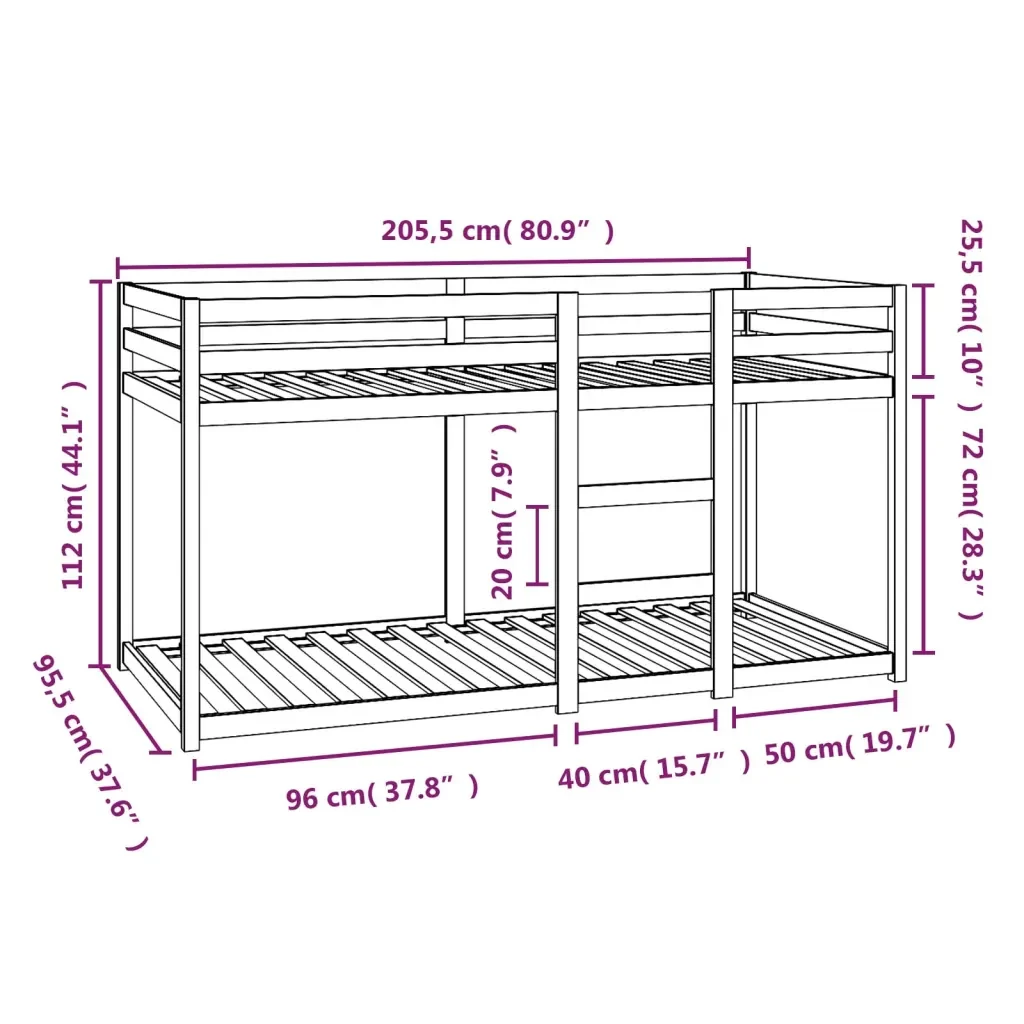 Letto singolo | Letto per adulti | Letto a Castello Bianco 90x200 cm in Legno Massello di Pino - Image 8