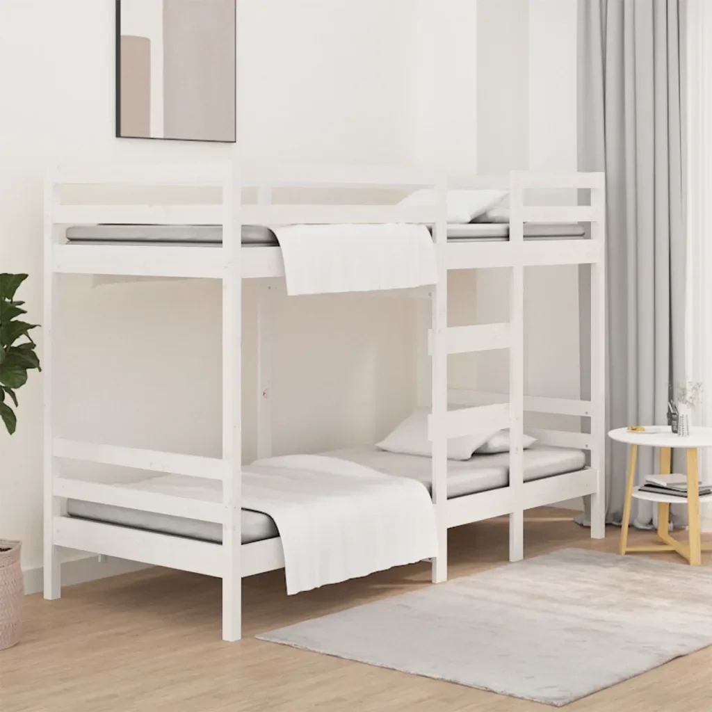 Letto singolo | Letto per adulti | Letto a Castello Bianco 90x200 cm in Legno Massello di Pino - Image 2