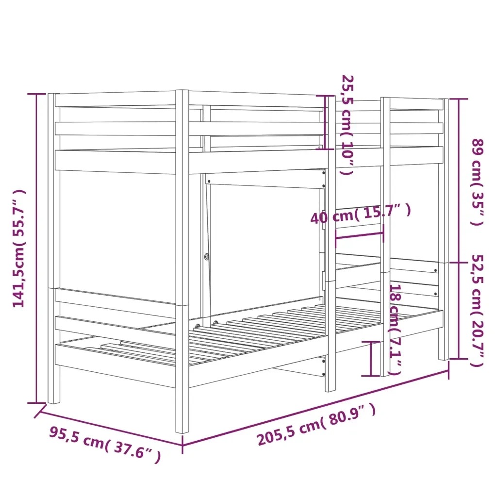 Letto singolo | Letto per adulti | Letto a Castello Bianco 90x200 cm in Legno Massello di Pino - Image 8