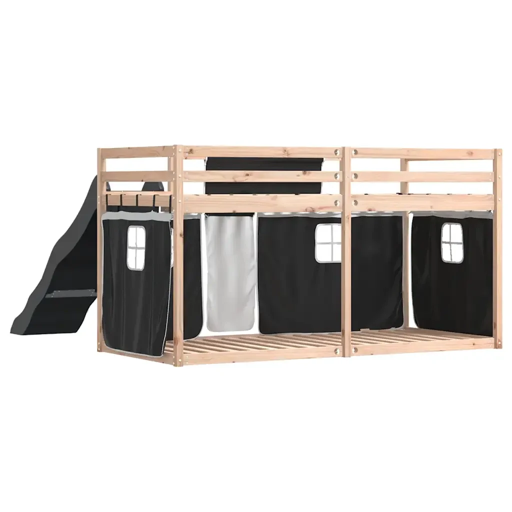 Letto singolo | Letto per adulti | Letto a Castello con Scivolo e Tende Bianco e Nero 80x200 cm - Image 10
