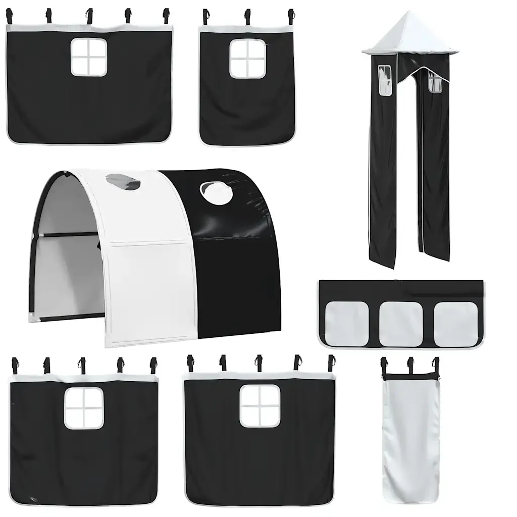 Letto singolo | Letto per adulti | Letto a Castello con Scivolo e Tende Bianco e Nero 80x200 cm - Image 6