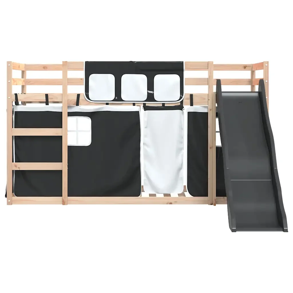 Letto singolo | Letto per adulti | Letto a Castello con Scivolo e Tende Bianco e Nero 80x200 cm - Image 7