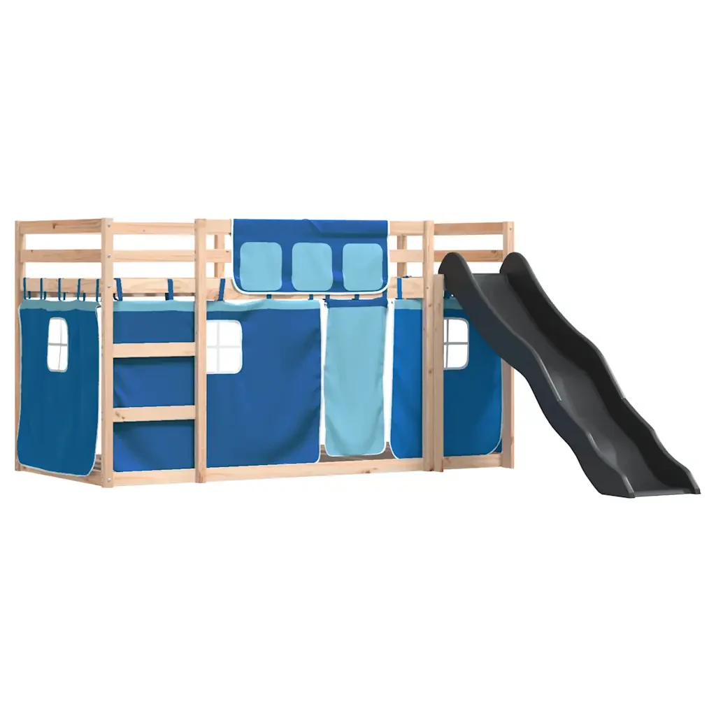Letto singolo | Letto per adulti | Letto a Castello con Scivolo e Tende Blu 80x200 cm - Image 4