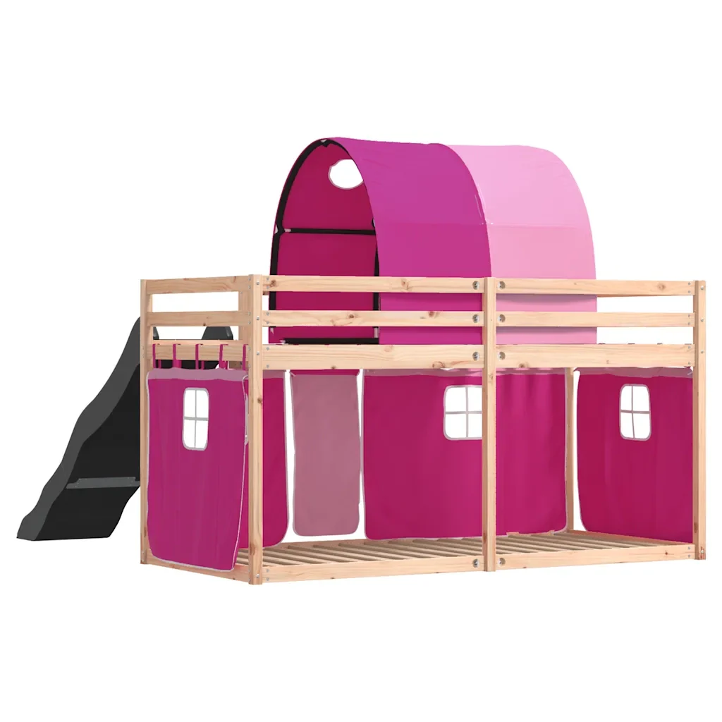 Letto singolo | Letto per adulti | Letto a Castello con Scivolo e Tende Rosa 80x200 cm - Image 10