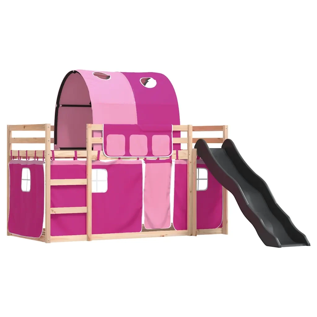 Letto singolo | Letto per adulti | Letto a Castello con Scivolo e Tende Rosa 80x200 cm - Image 4