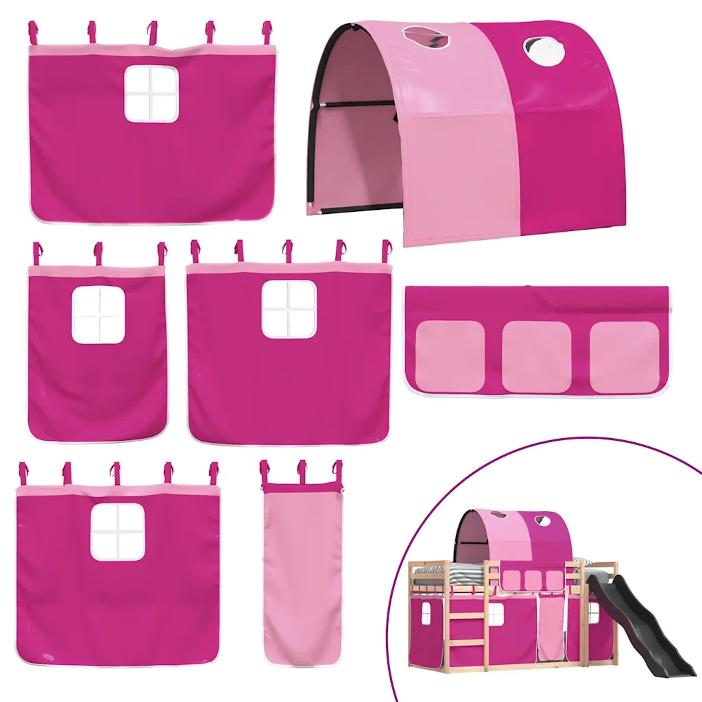 Letto singolo | Letto per adulti | Letto a Castello con Scivolo e Tende Rosa 80x200 cm - Image 5