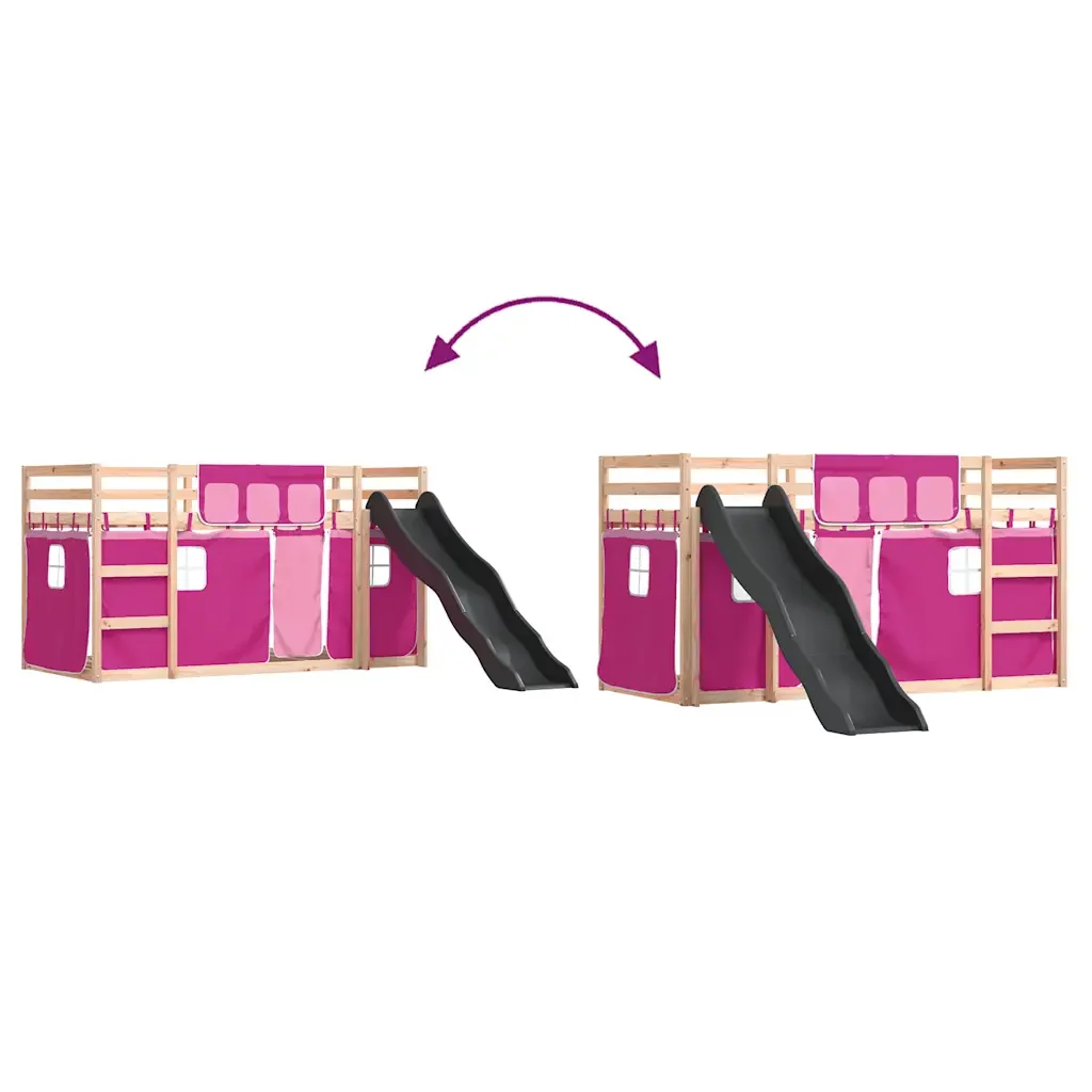 Letto singolo | Letto per adulti | Letto a Castello con Scivolo e Tende Rosa 80x200 cm - Image 10