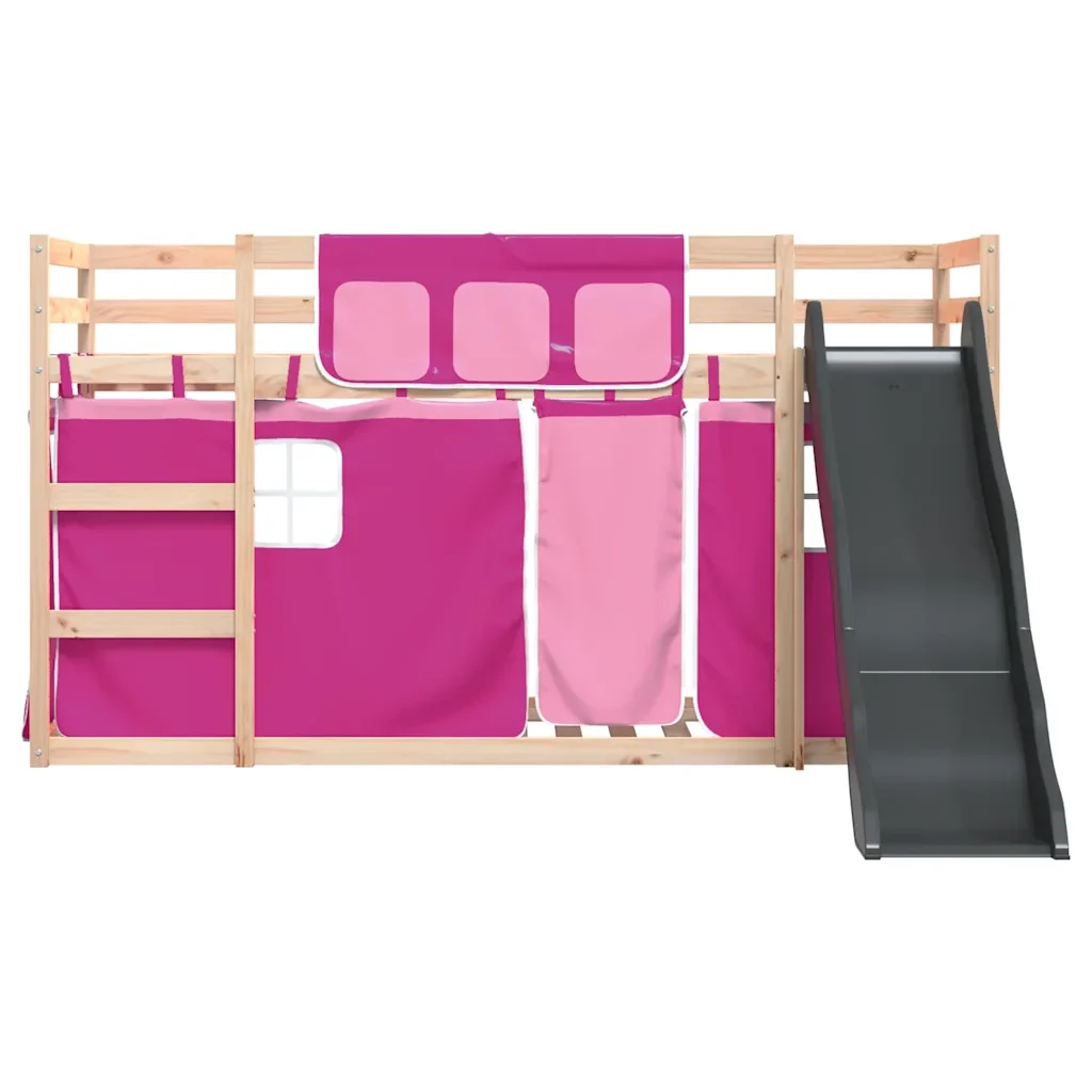 Letto singolo | Letto per adulti | Letto a Castello con Scivolo e Tende Rosa 80x200 cm - Image 6