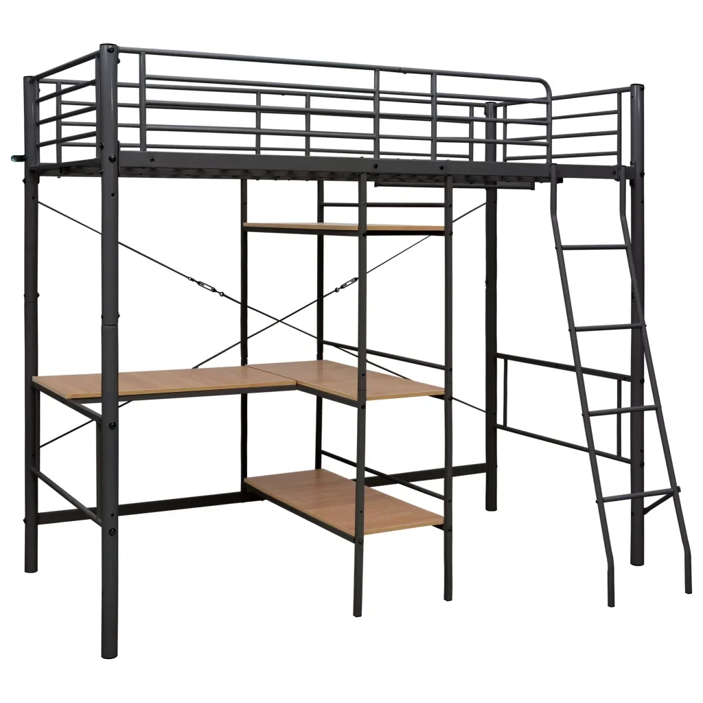 Letto singolo | Letto per adulti | Letto a Castello con Tavolino Grigio in Metallo 90x200 cm - Image 2
