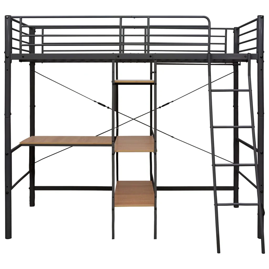Letto singolo | Letto per adulti | Letto a Castello con Tavolino Grigio in Metallo 90x200 cm - Image 4