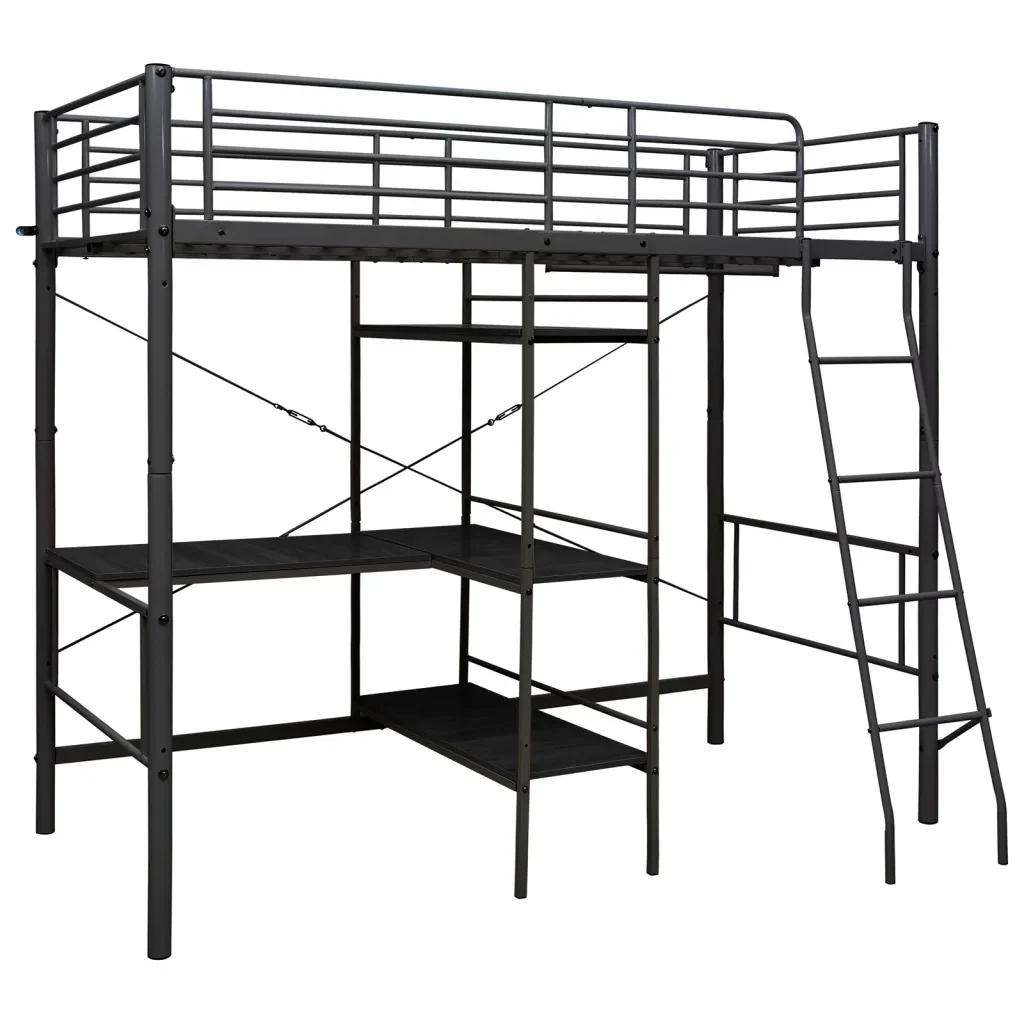 Letto singolo | Letto per adulti | Letto a Castello con Tavolino Nero in Metallo 90x200 cm - Image 2