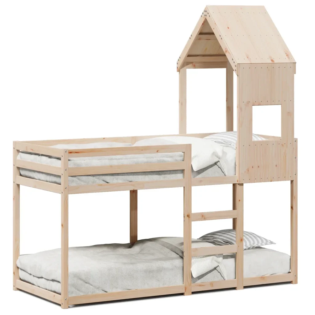 Letto singolo | Letto per adulti | Letto a Castello con Tetto 75x190 cm in Legno Massello di Pino