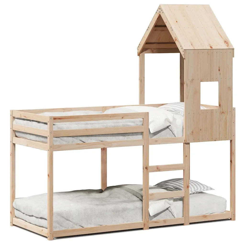 Letto singolo | Letto per adulti | Letto a Castello con Tetto 80x200 cm in Legno Massello di Pino