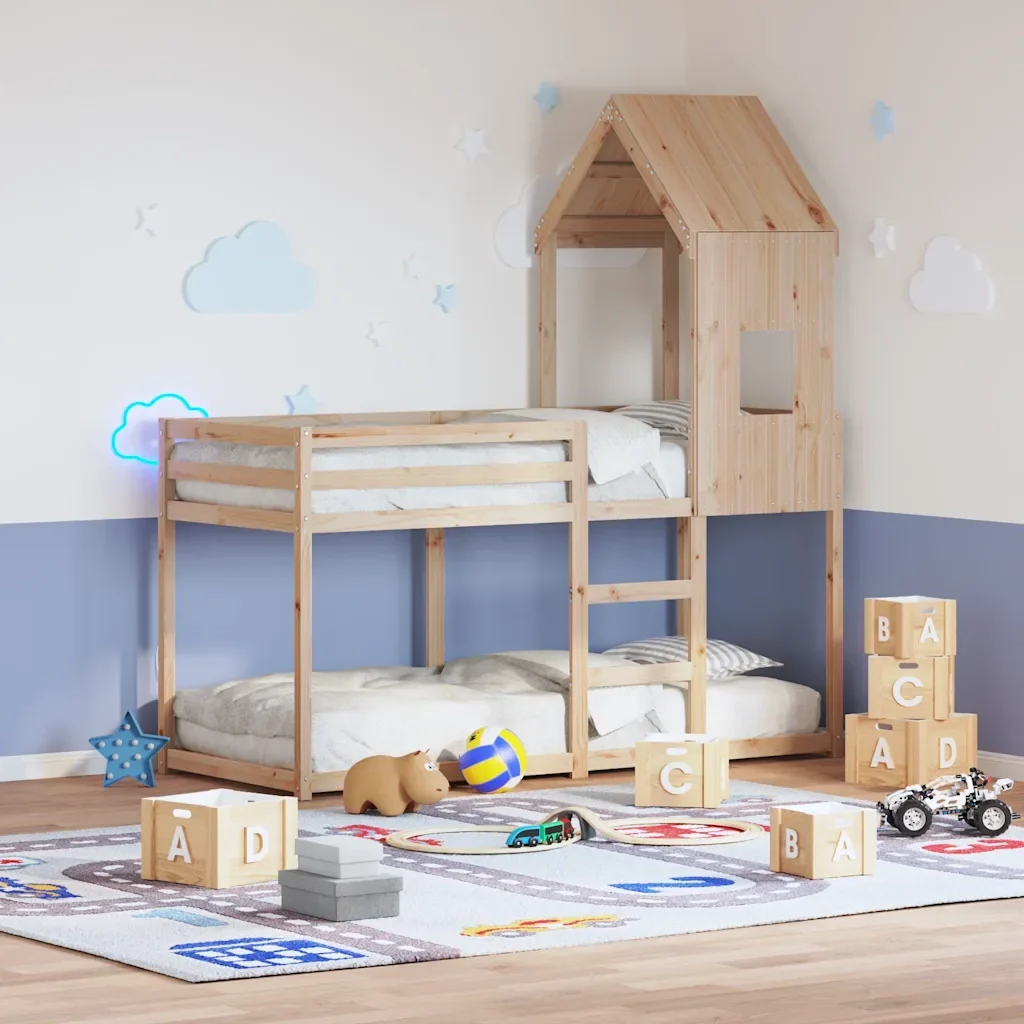 Letto singolo | Letto per adulti | Letto a Castello con Tetto 80x200 cm in Legno Massello di Pino - Image 2