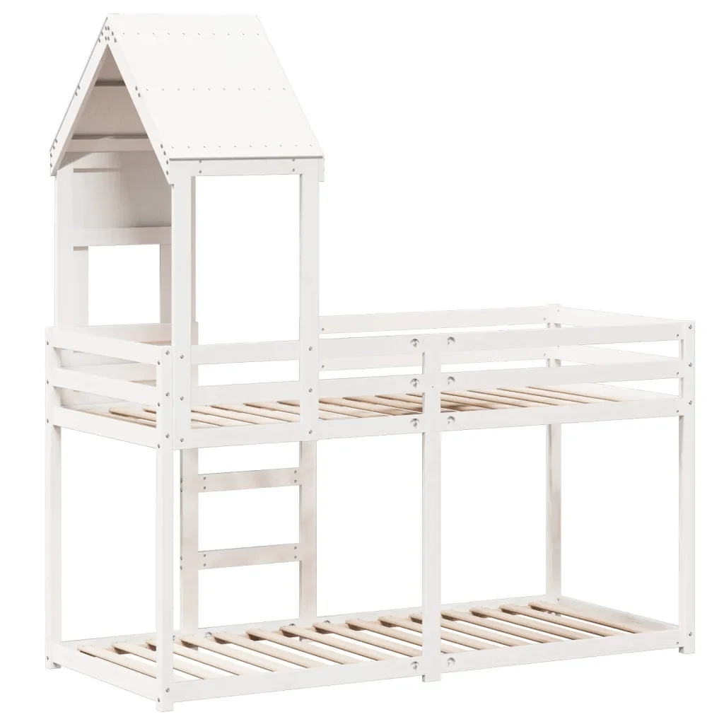 Letto singolo | Letto per adulti | Letto a Castello con Tetto Bianco 75x190 cm Legno Massello Pino - Image 8