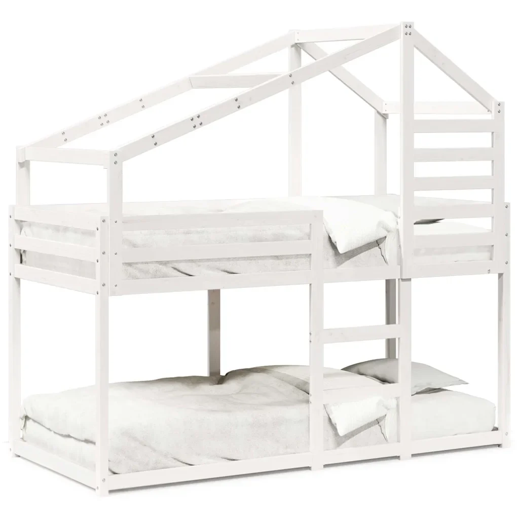Letto singolo | Letto per adulti | Letto a Castello con Tetto Bianco 75x190 cm Legno Massello Pino