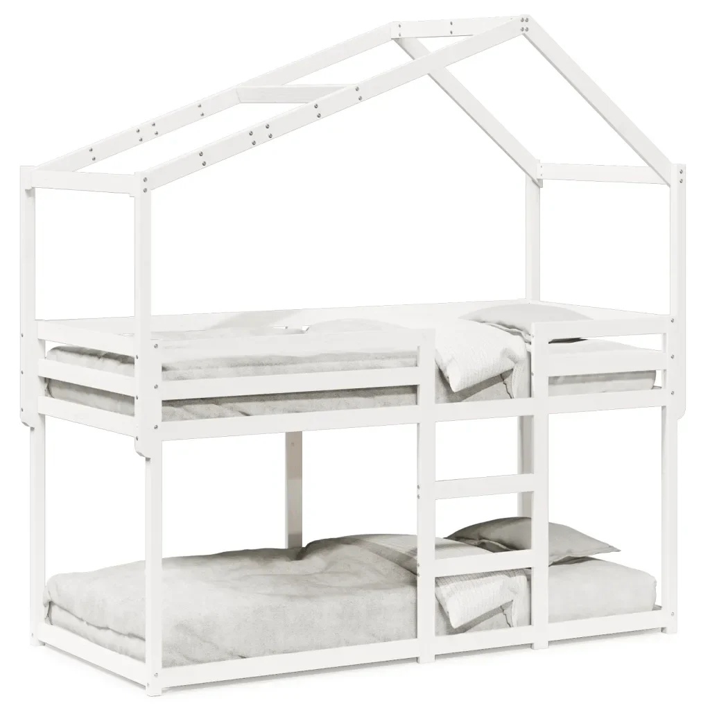 Letto singolo | Letto per adulti | Letto a Castello con Tetto Bianco 75x190 cm Legno Massello Pino