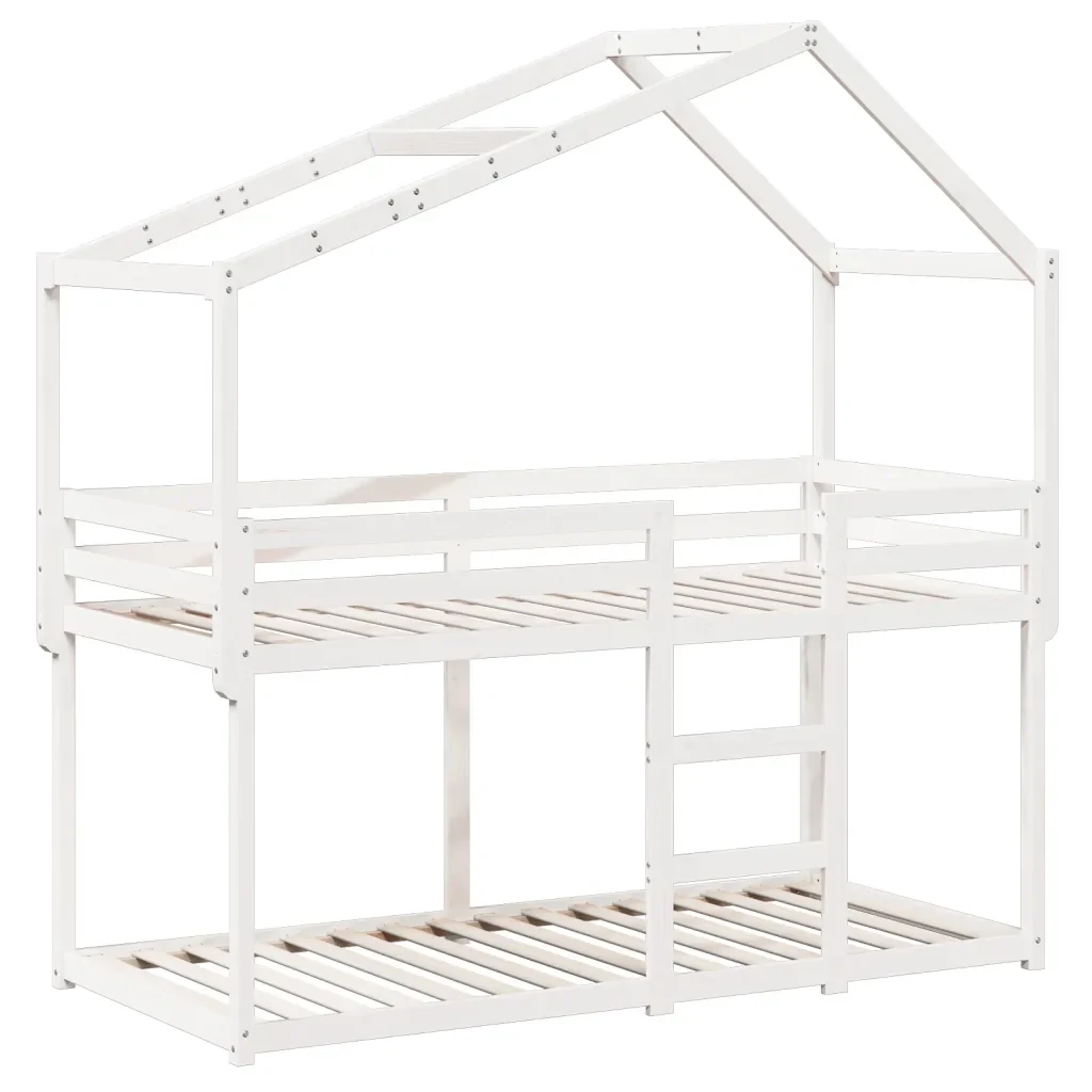 Letto singolo | Letto per adulti | Letto a Castello con Tetto Bianco 75x190 cm Legno Massello Pino - Image 3