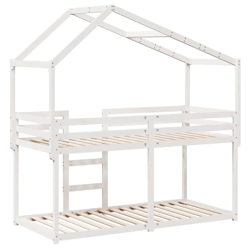 Letto singolo | Letto per adulti | Letto a Castello con Tetto Bianco 75x190 cm Legno Massello Pino - Image 8