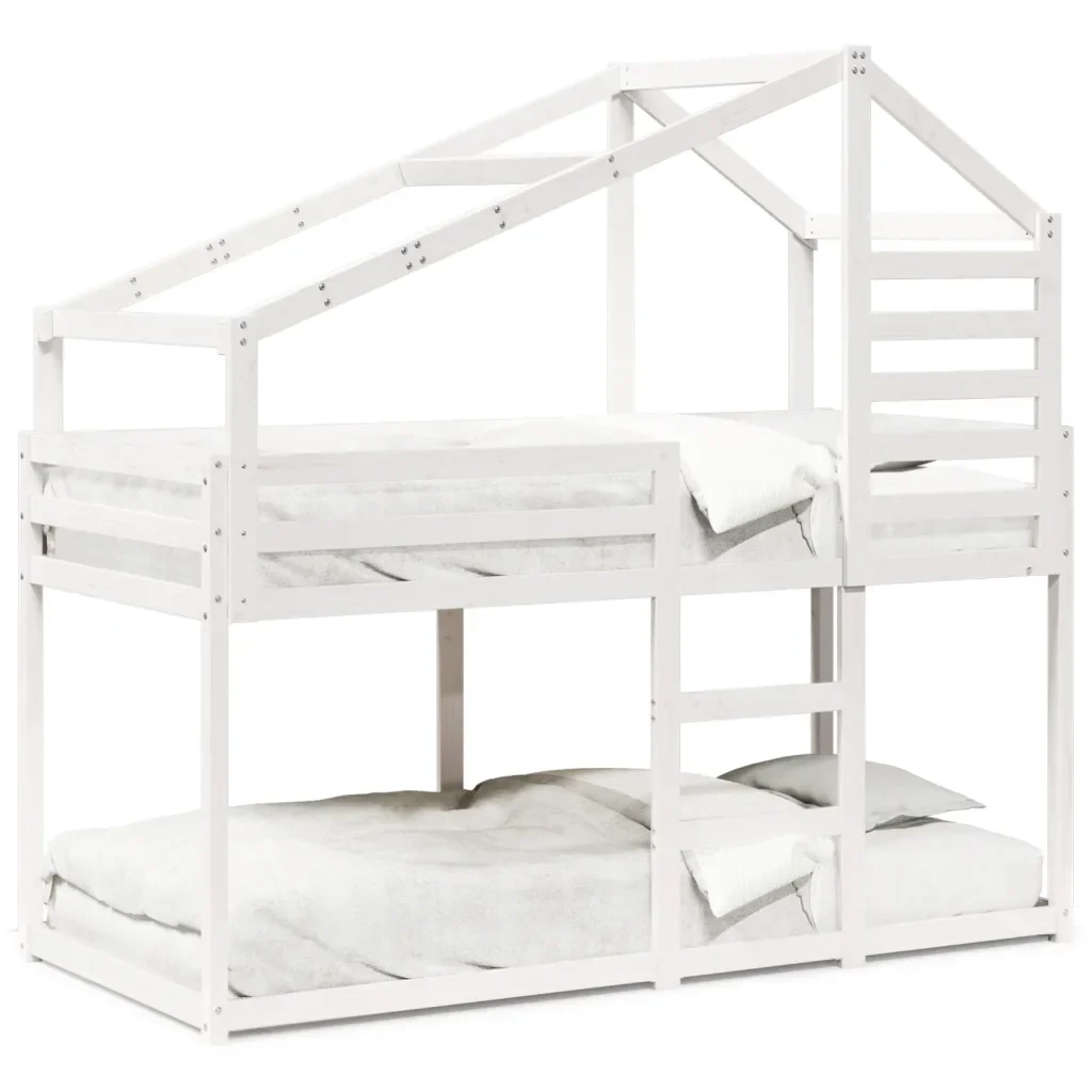 Letto singolo | Letto per adulti | Letto a Castello con Tetto Bianco 80x200 cm Legno Massello Pino