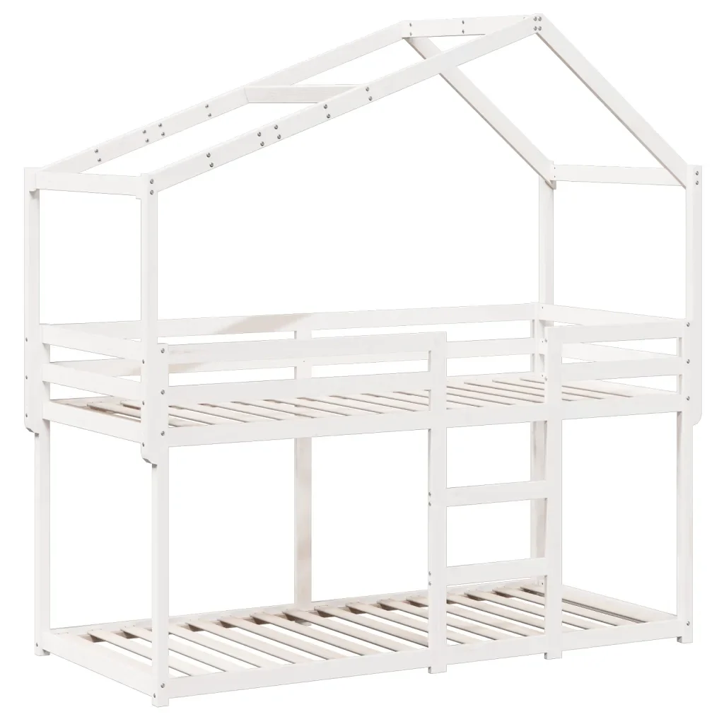 Letto singolo | Letto per adulti | Letto a Castello con Tetto Bianco 80x200 cm Legno Massello Pino - Image 3