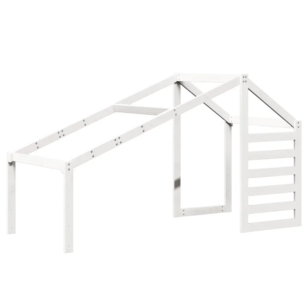 Letto singolo | Letto per adulti | Letto a Castello con Tetto Bianco 80x200 cm Legno Massello Pino - Image 8