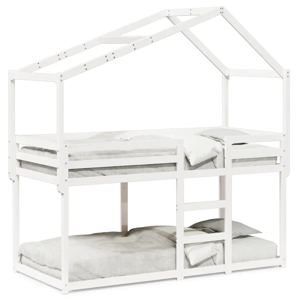 Letto singolo | Letto per adulti | Letto a Castello con Tetto Bianco 90x200 cm in Legno di Pino